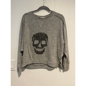Sweet Romeo Gray Skull Graphic Sweatshirt Long Sleeve Crew Neck Pullover Top S